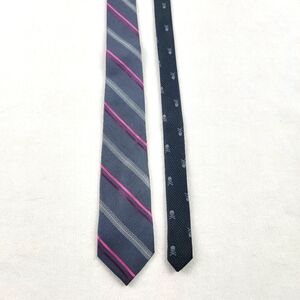 Public Notices grey pink stripe skinny tie with skull details 2.25"